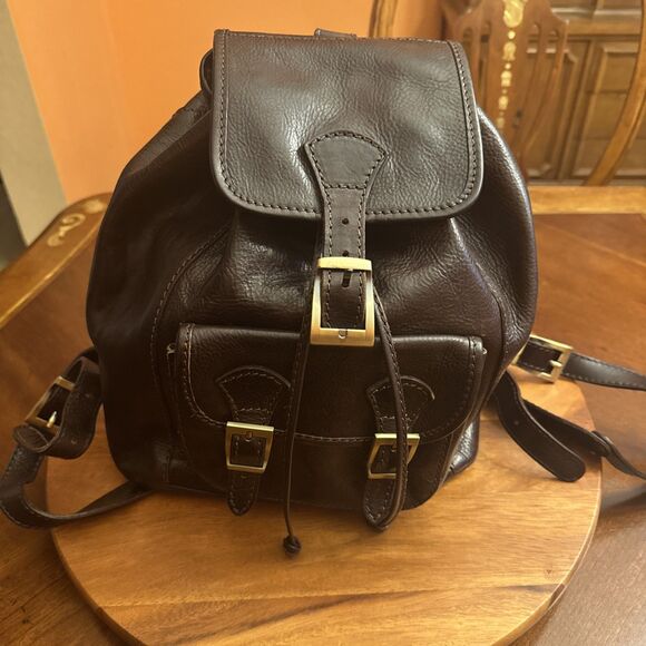 Vera Pelle Large Brown Leather Backpack Drawstring Many Pockets 10” X 5 “ X 13” main image 6